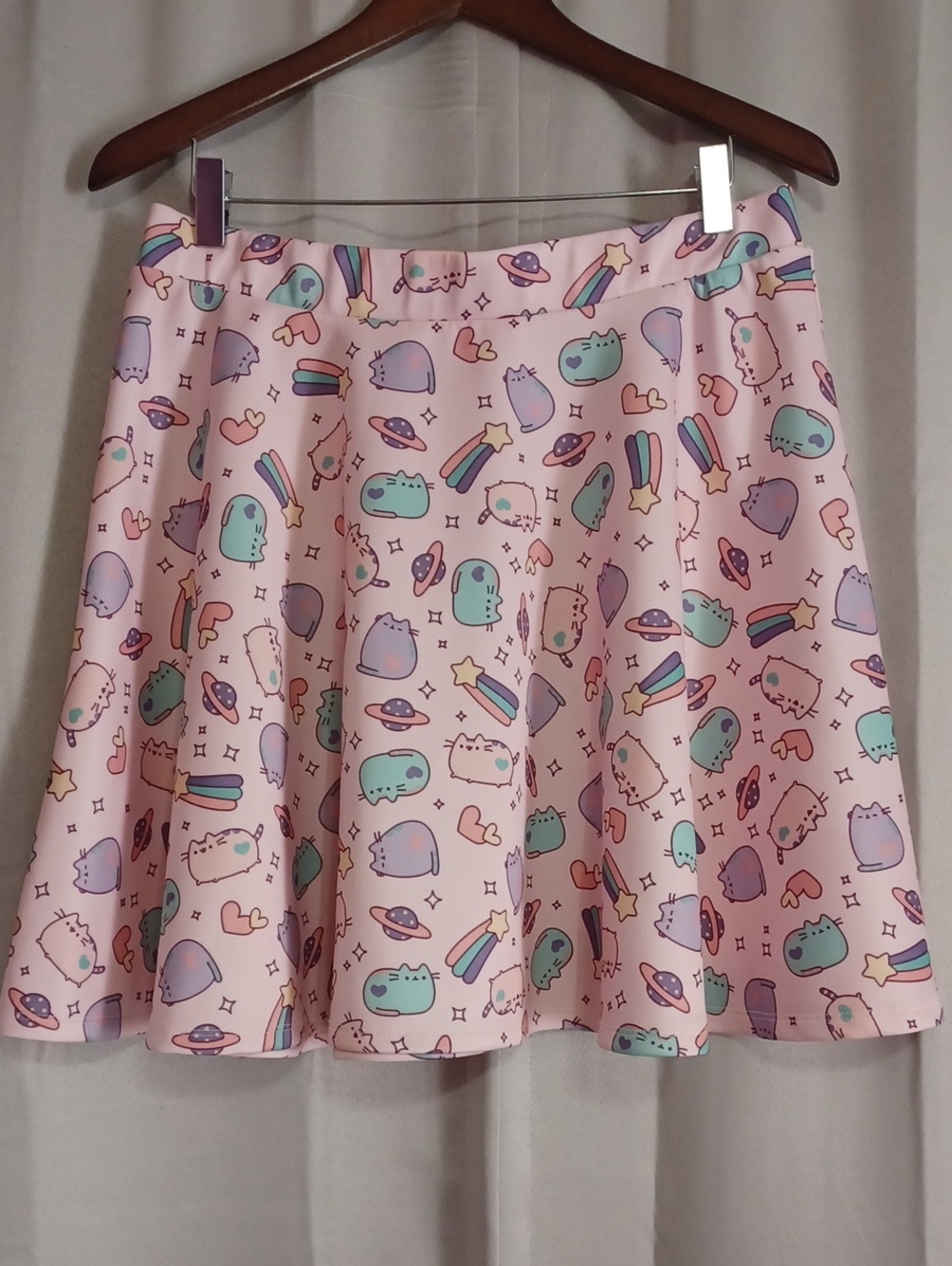 Pusheen Hot Topic Pink Space Galaxy Skater Mini Circle Skirt Stretch Pull-On XL